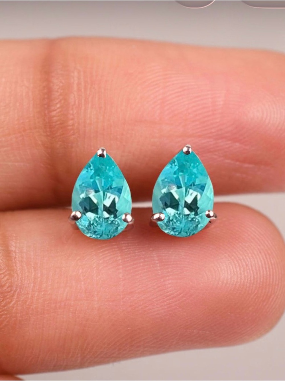 Lab Paraiba Tourmaline Pear Shaped Stud Earrings - Women Jewelry